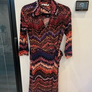 Lily Multicolor Zigzag 3/4 Sleeve Midi Dress
